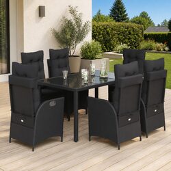 Specifications of 7 Piece Outdoor Dining Set Black Poly Rattan