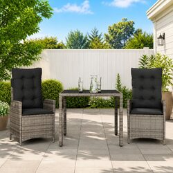 Garden Dining Set 3 Piece Outdoor Furniture Grey Poly Rattan Adjustable Backrest