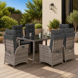 Garden Dining Set: 7-Piece Grey Poly Rattan Furniture