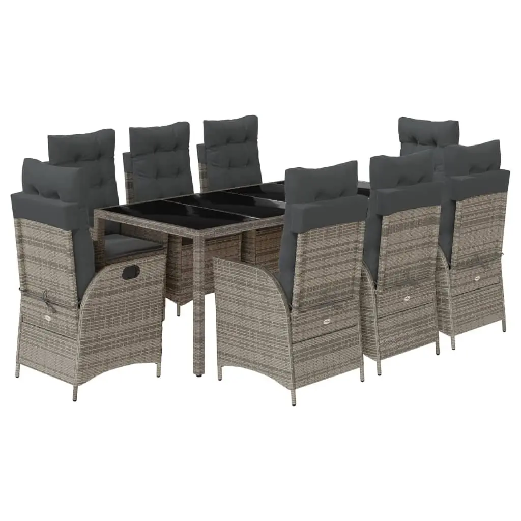 Garden Dining Set 9 Piece Outdoor Furniture Grey Poly Rattan with Cushions