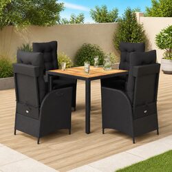 5-Piece Garden Dining Set: Black Rattan and Acacia Wood