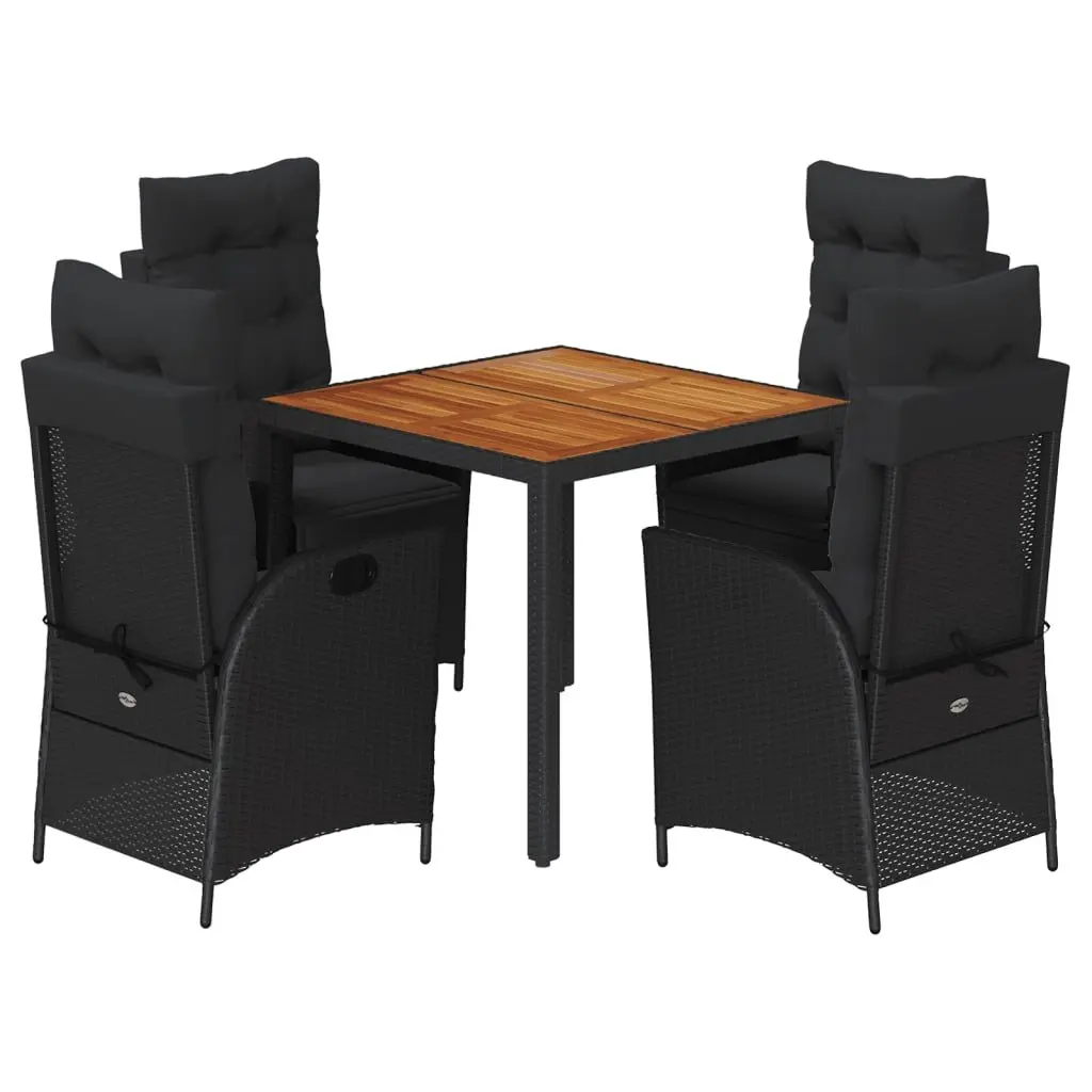 Garden Dining Set 5 Piece Outdoor Furniture Black Poly Rattan with Cushions