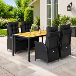 5 Piece Garden Dining Set: PE Rattan & Acacia Wood