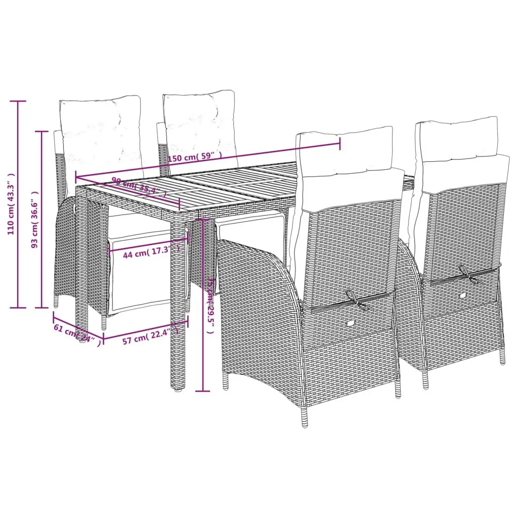 Garden Dining Set Outdoor Patio Furniture 5 Piece Black Rattan