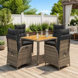 5 Piece Outdoor Dining Set Garden Furniture Grey Poly Rattan Chairs Table Patio