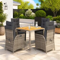 5 Piece Garden Dining Set Outdoor Furniture with Cushions Grey Poly Rattan