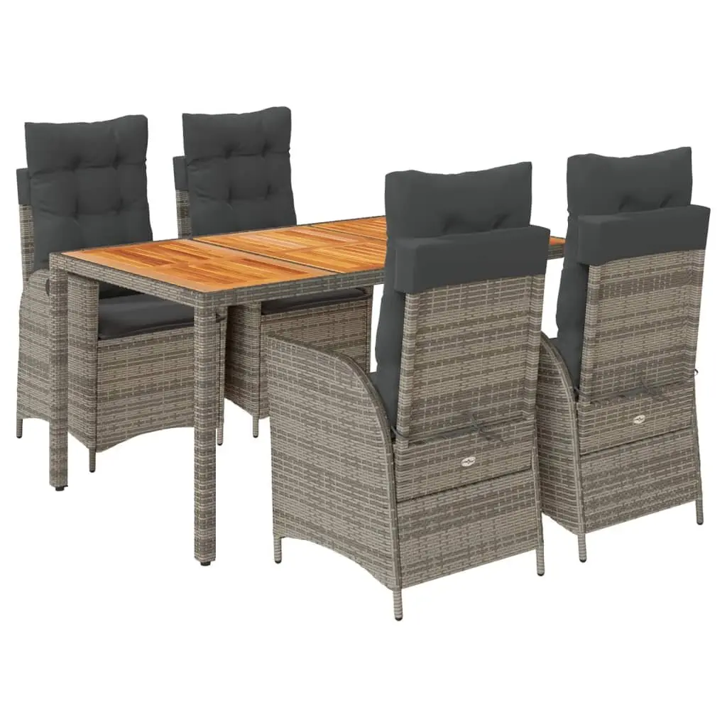 5 Piece Outdoor Dining Set Grey Poly Rattan Garden Furniture with Cushions Patio
