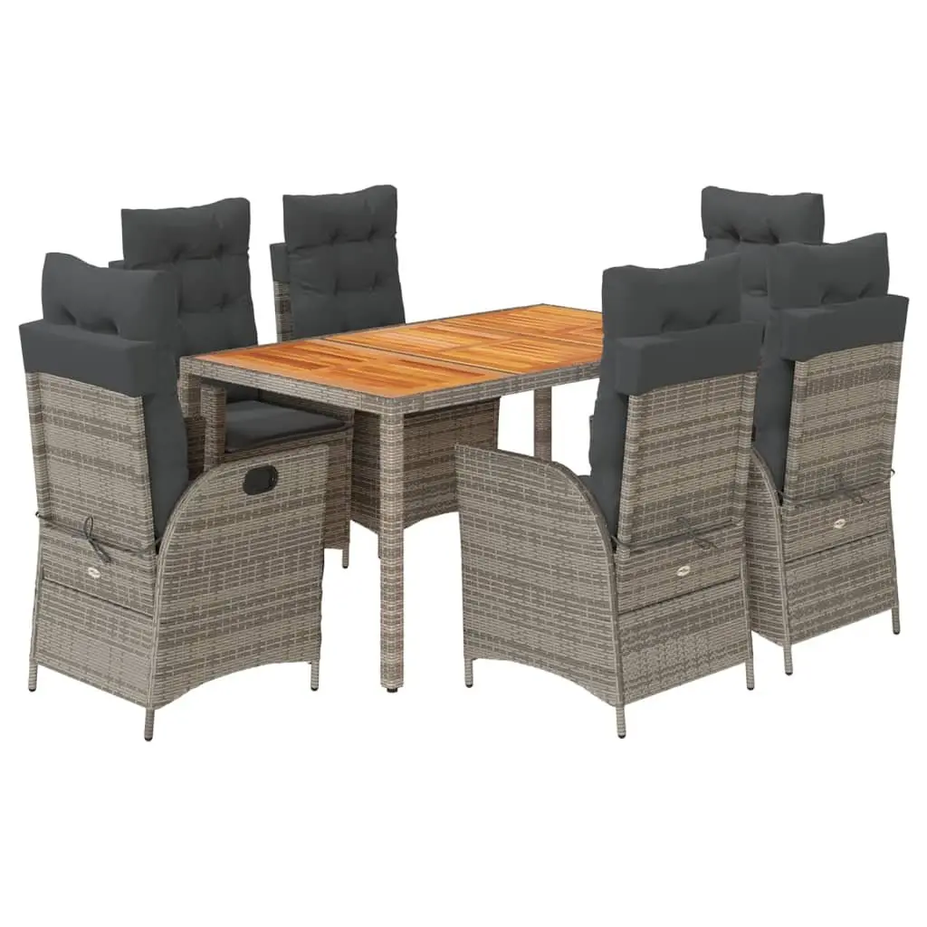 Garden Dining Set 7 Piece with Grey Rattan and Cushions