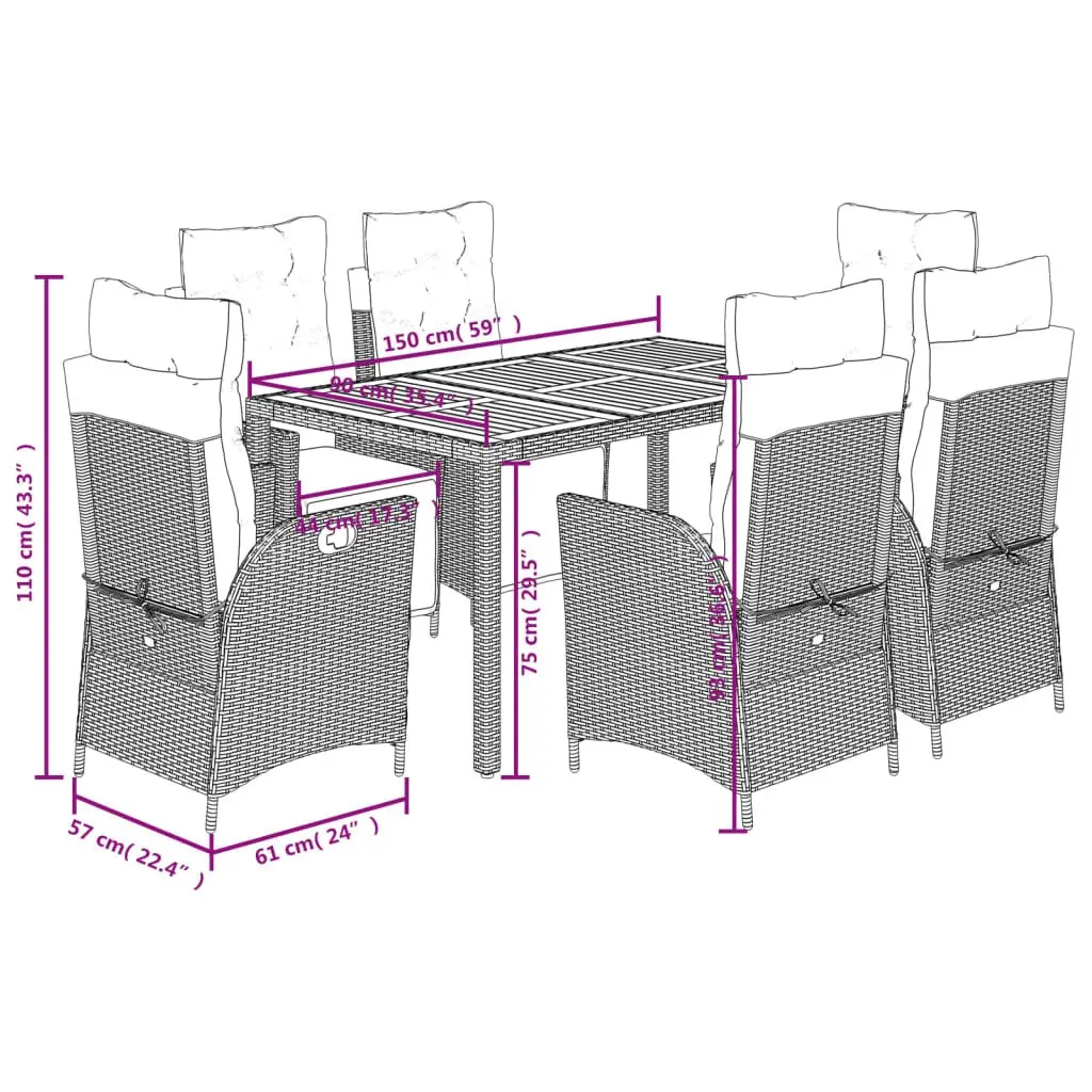 7 Piece Garden Dining Set Outdoor Use Grey Poly Rattan