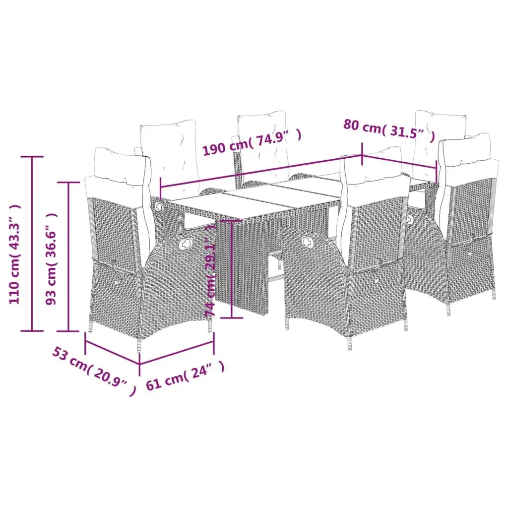 7 Piece Garden Dining Set Outdoor Furniture with Cushions Black Poly Rattan