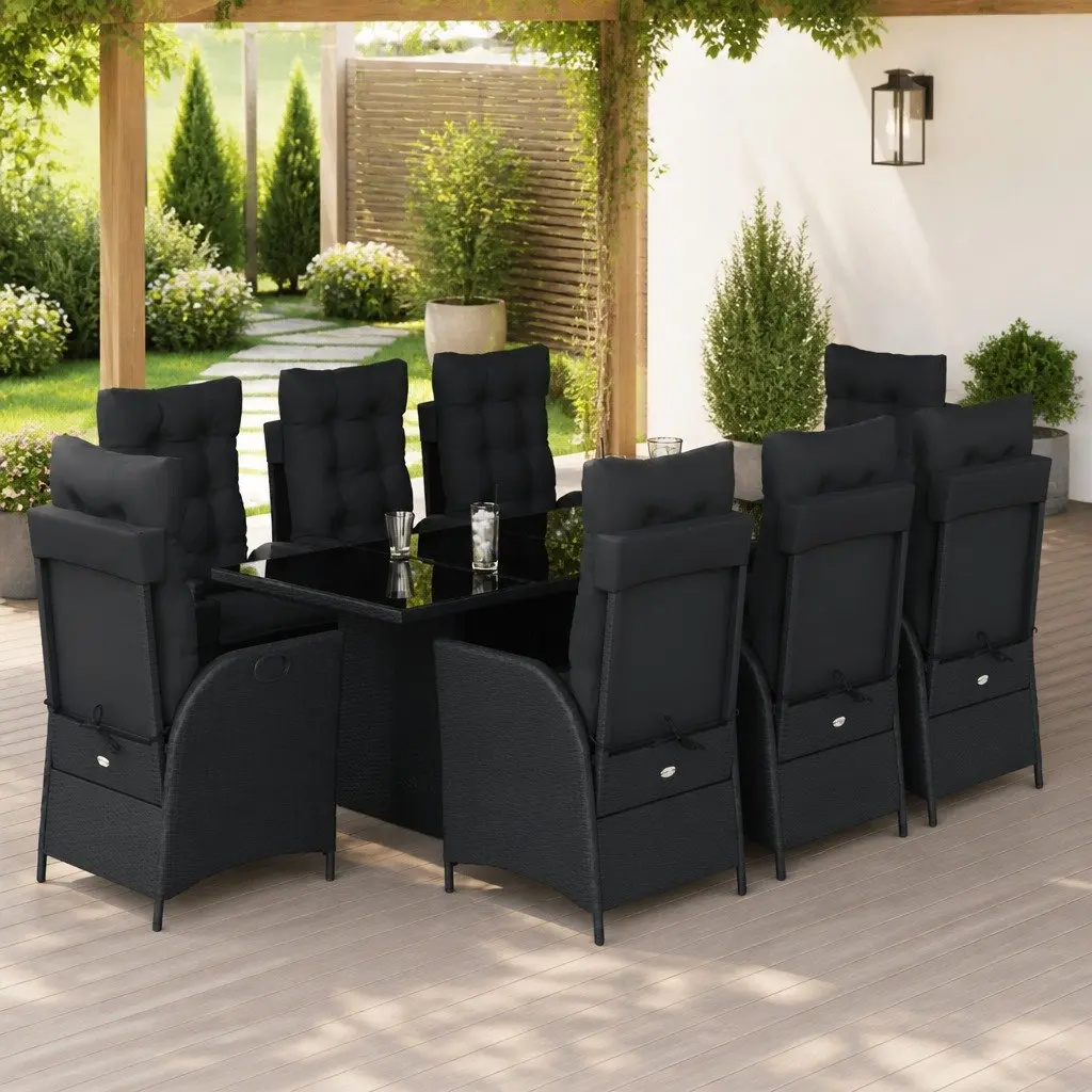 Garden Dining Set 9 Piece Outdoor Patio Furniture Black Poly Rattan