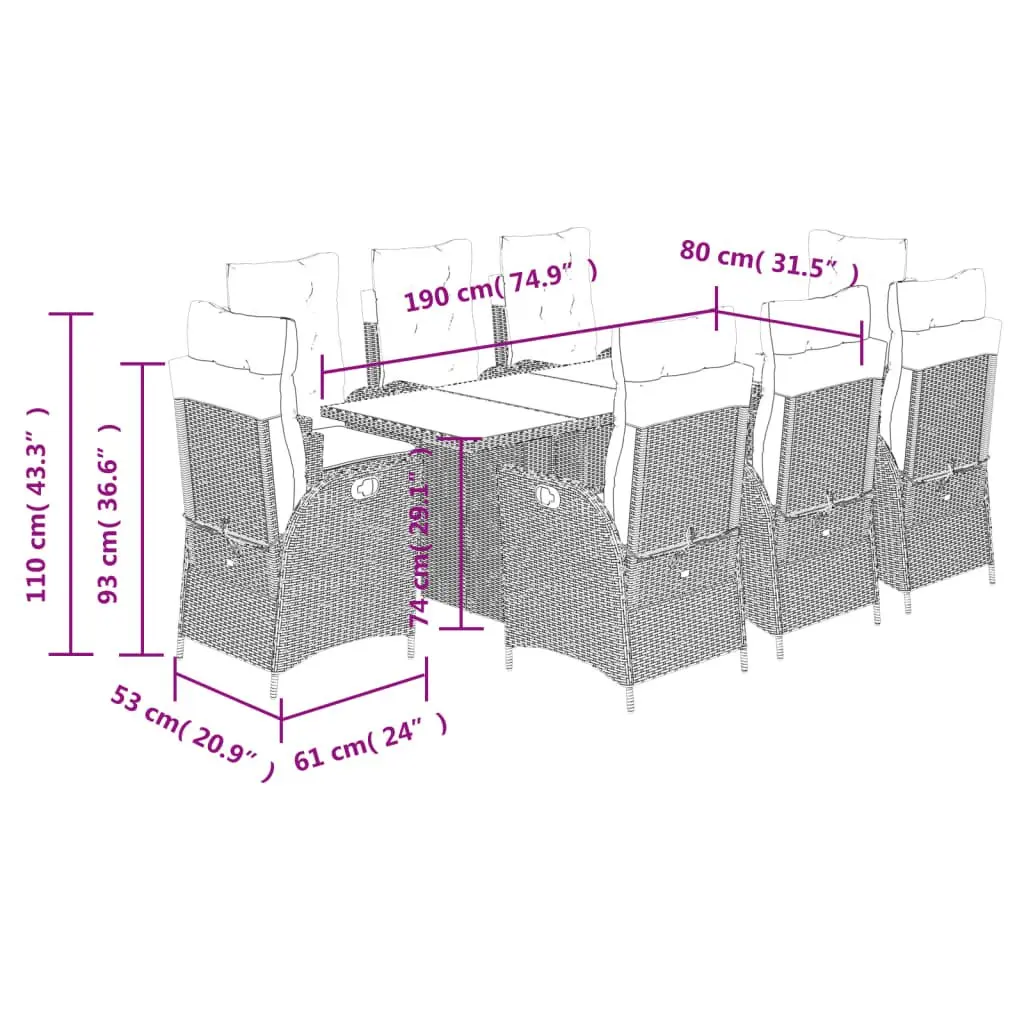 Garden Dining Set 9 Piece Outdoor Patio Furniture Black Poly Rattan