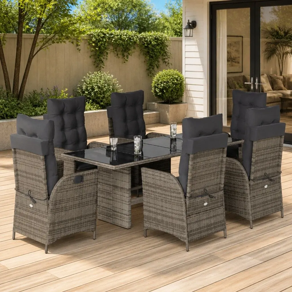 7 Piece Grey Outdoor Dining Set with Cushions