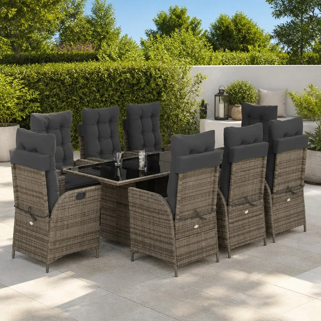 Garden Dining Set Outdoor Furniture 9 Piece Grey Poly Rattan with Cushions
