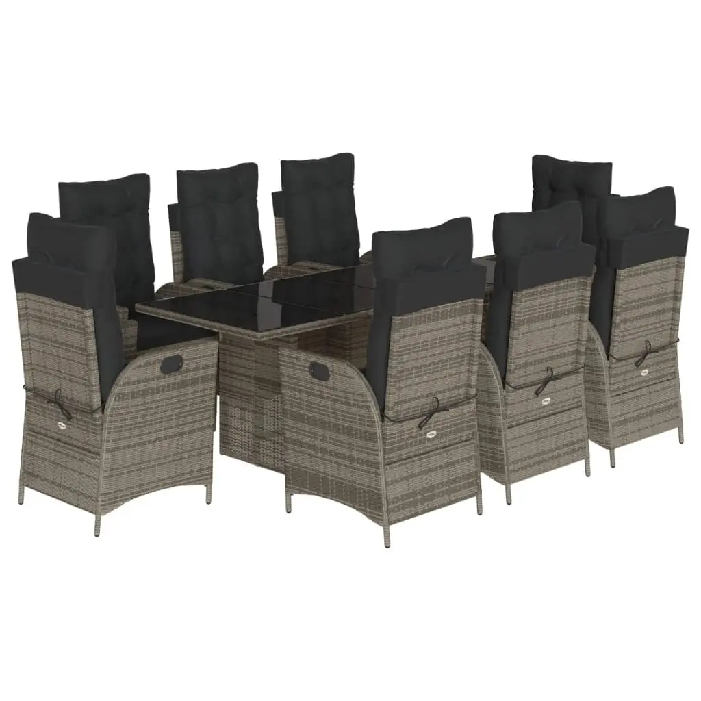 Garden Dining Set Outdoor Furniture 9 Piece Grey Poly Rattan with Cushions