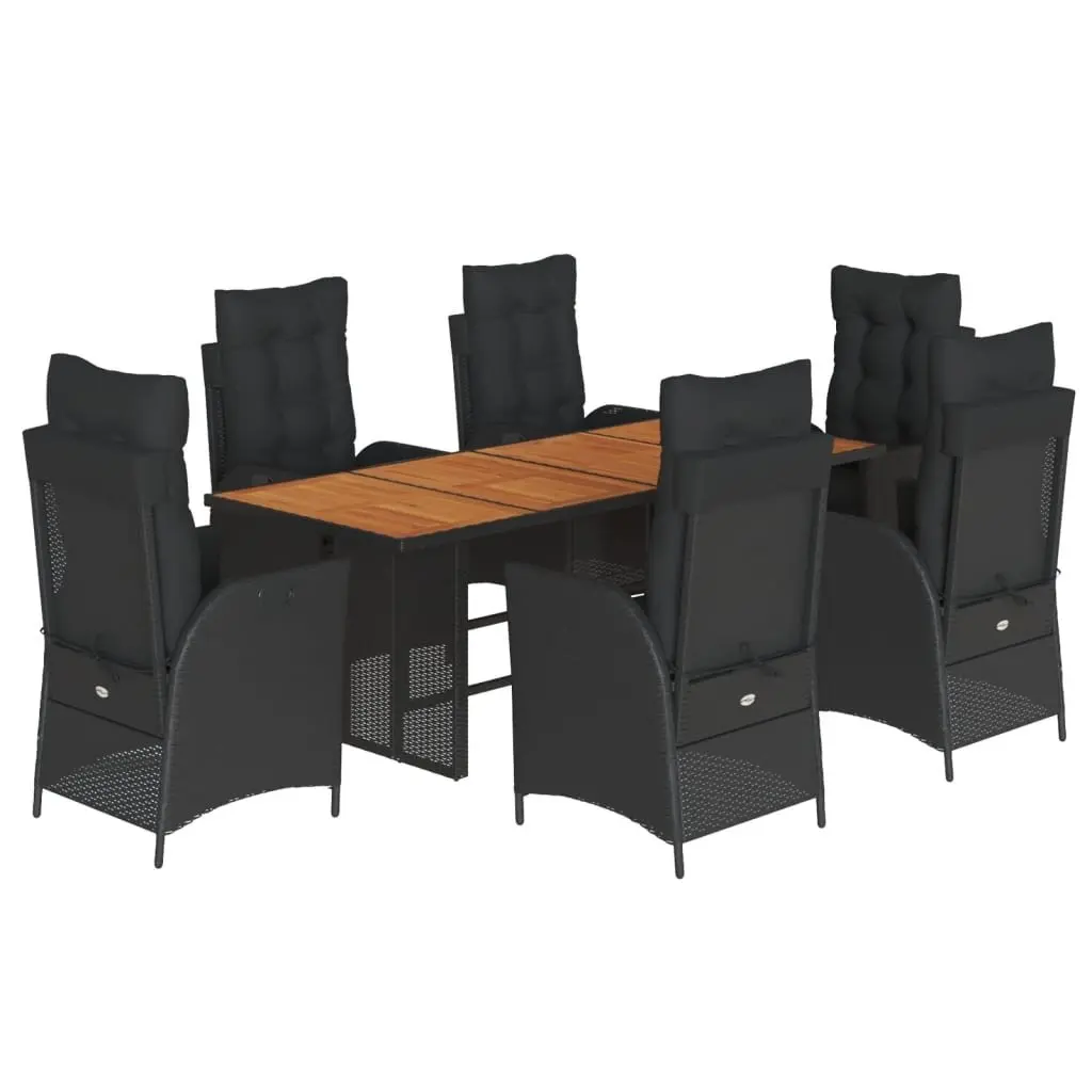 7 Piece Garden Dining Set Outdoor Furniture Black Poly Rattan Seats Table Patio