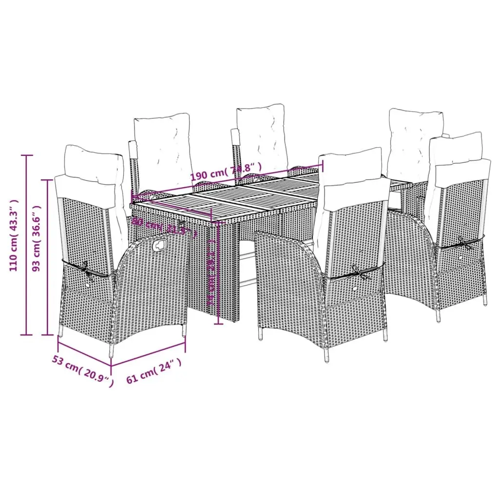 7 Piece Garden Dining Set Outdoor Furniture Black Poly Rattan Seats Table Patio