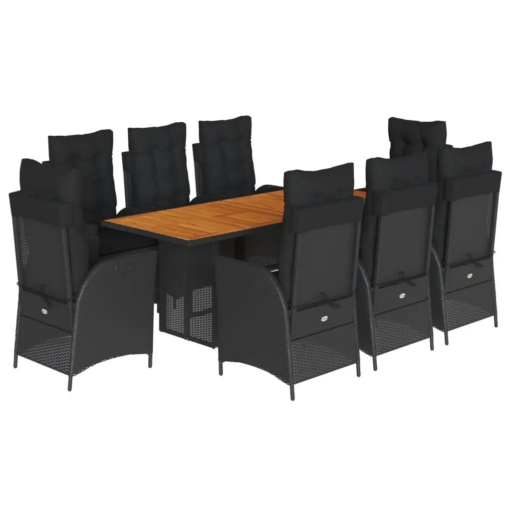 9 Piece Outdoor Dining Set with Cushions Black Poly Rattan Garden Patio