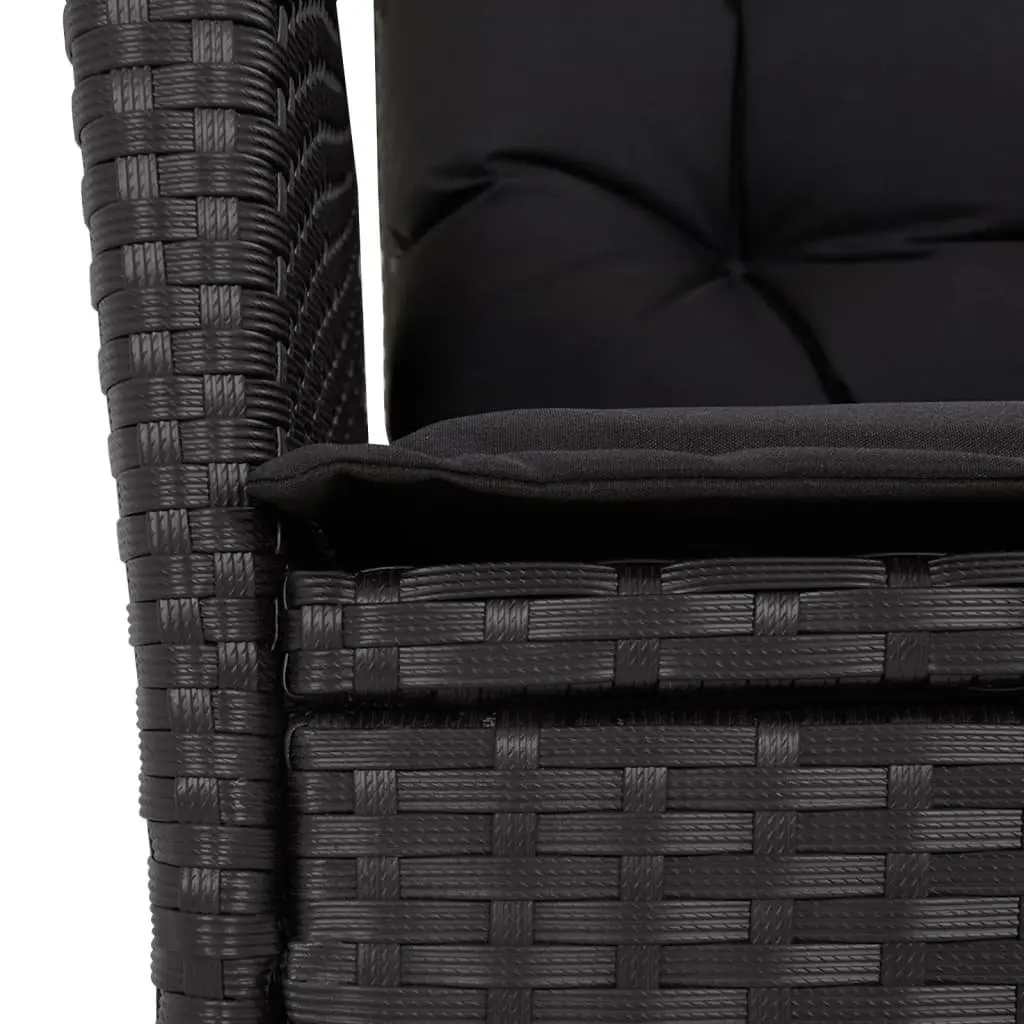 Outdoor Dining Set 9 Piece Patio Furniture Black Poly Rattan Cushions Acacia Wood Table Top