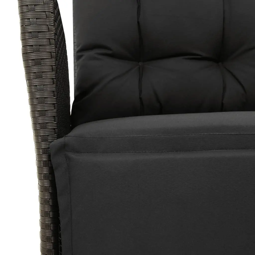 Outdoor Dining Set 9 Piece Patio Furniture Black Poly Rattan Cushions Acacia Wood Table Top