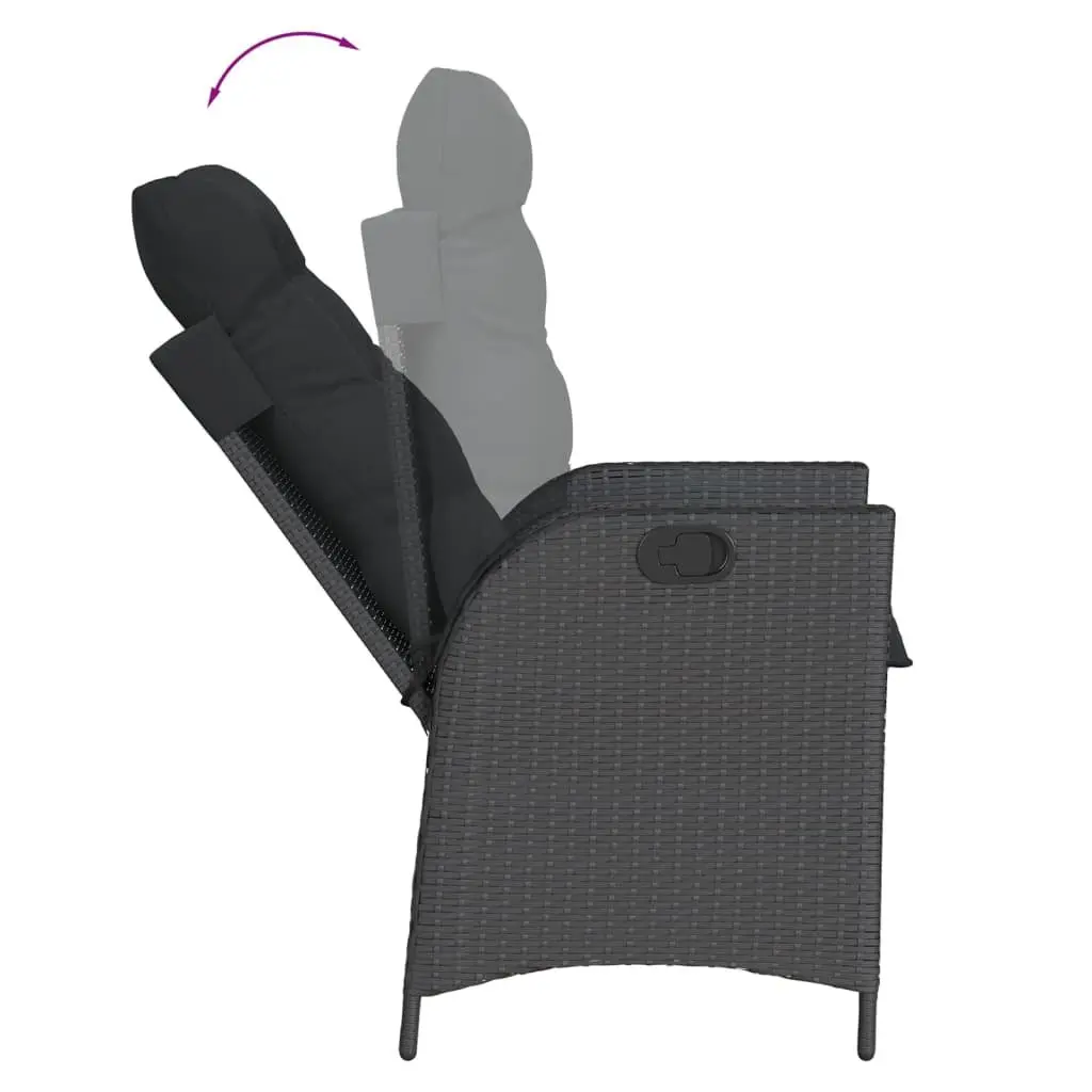 Outdoor Dining Set 9 Piece Patio Furniture Black Poly Rattan Cushions Acacia Wood Table Top
