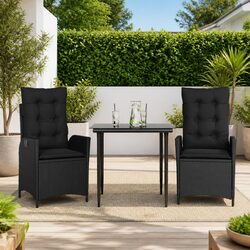 3 Piece Garden Dining Set: Black Poly Rattan Design