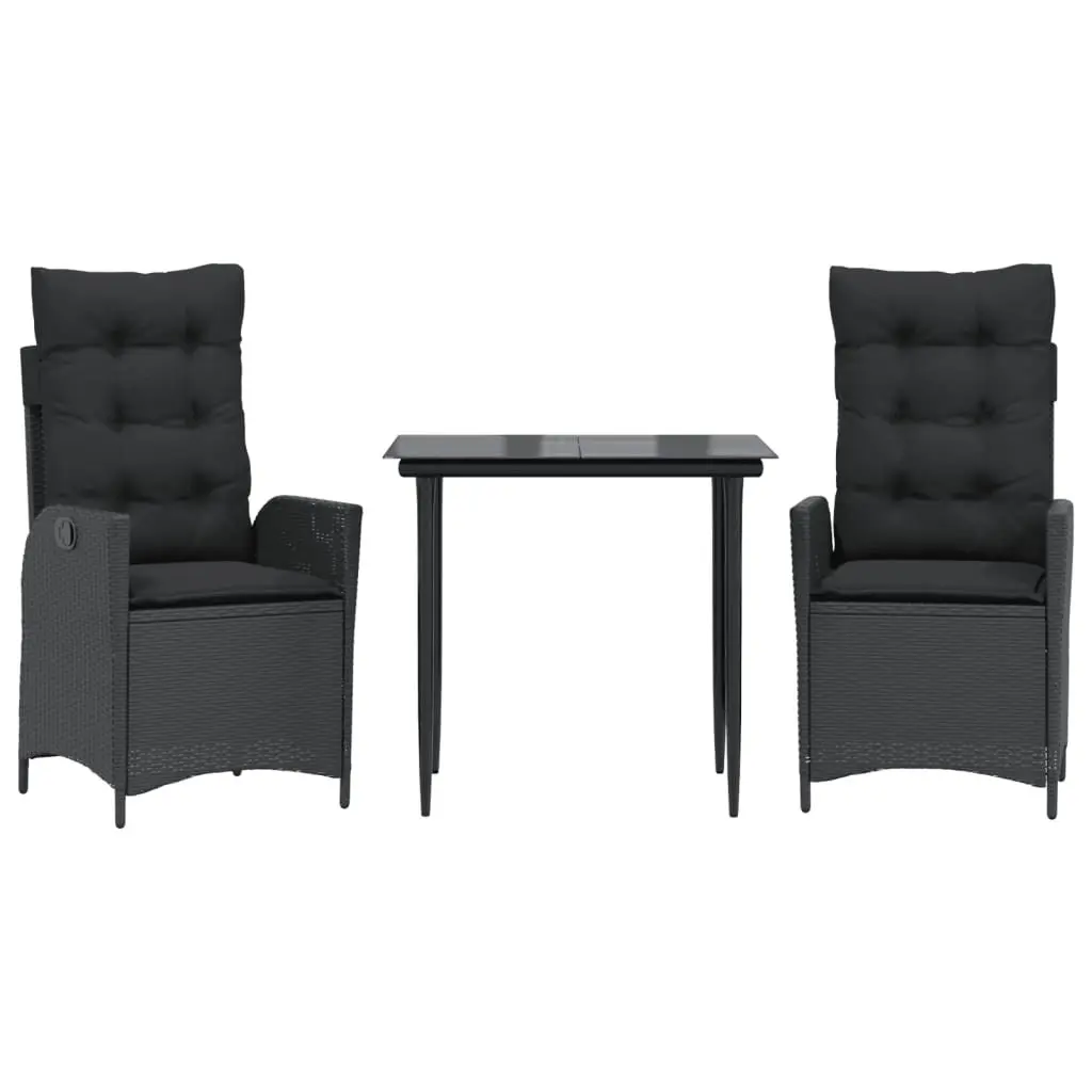 Garden Dining Set 3 Piece Outdoor Furniture Poly Rattan Patio Cushions Black