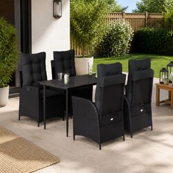5 Piece Garden Dining Set - Poly Rattan & Glass Table