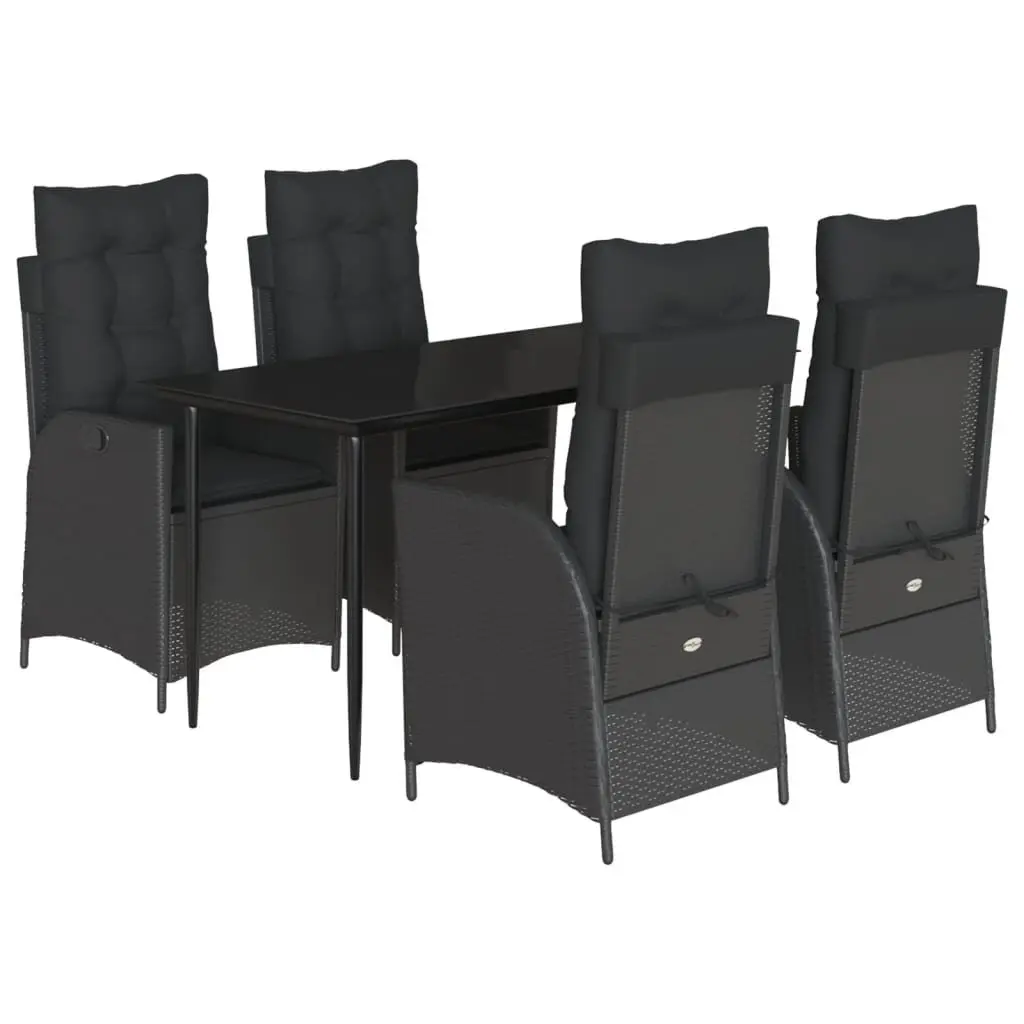 5 Piece Garden Dining Set Outdoor Furniture Patio Black Poly Rattan Chair Table