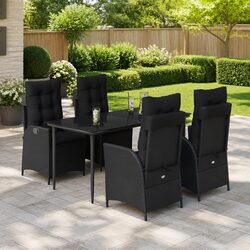 Garden Dining Set 5 Piece Outdoor Furniture Black Poly Rattan Cushions Patio