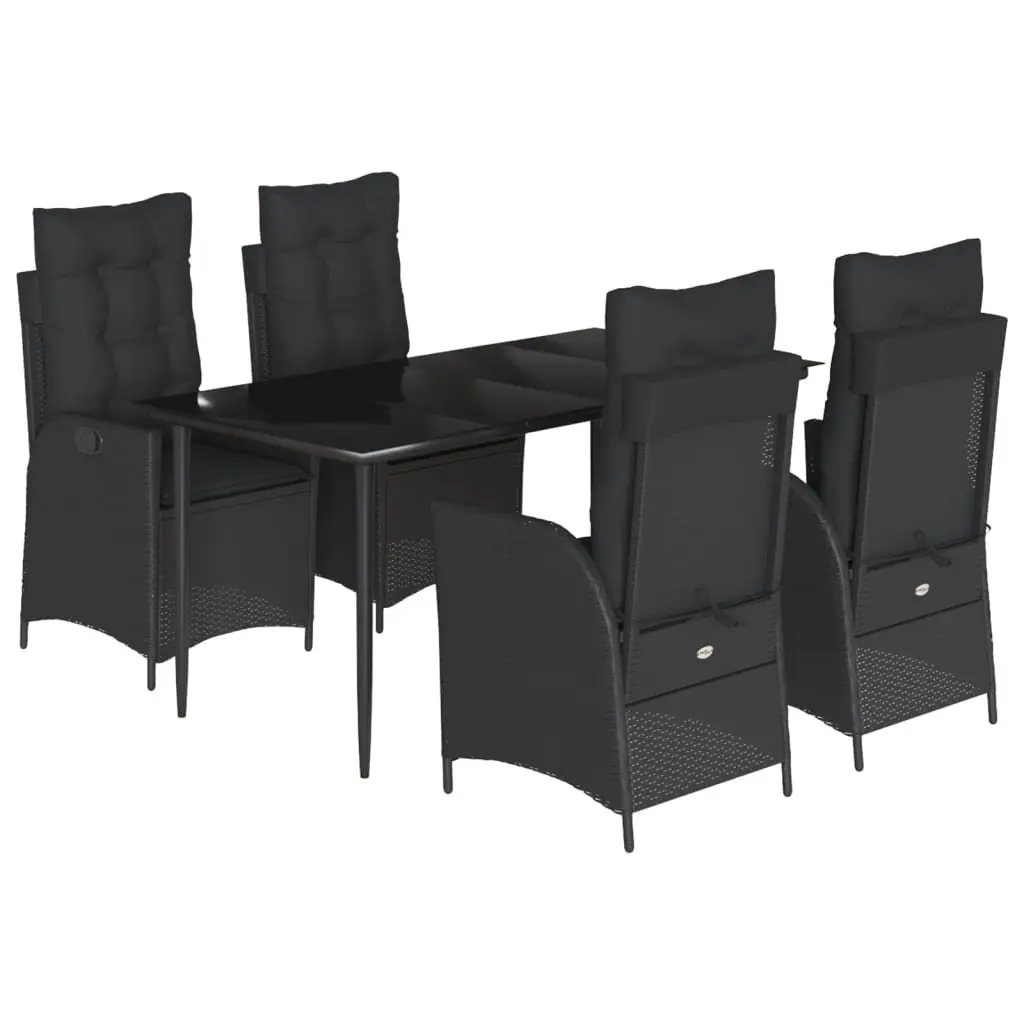 5 Piece Garden Dining Set with Black Cushions