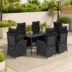 7-Piece Black Poly Rattan Dining Set - Specs Inside