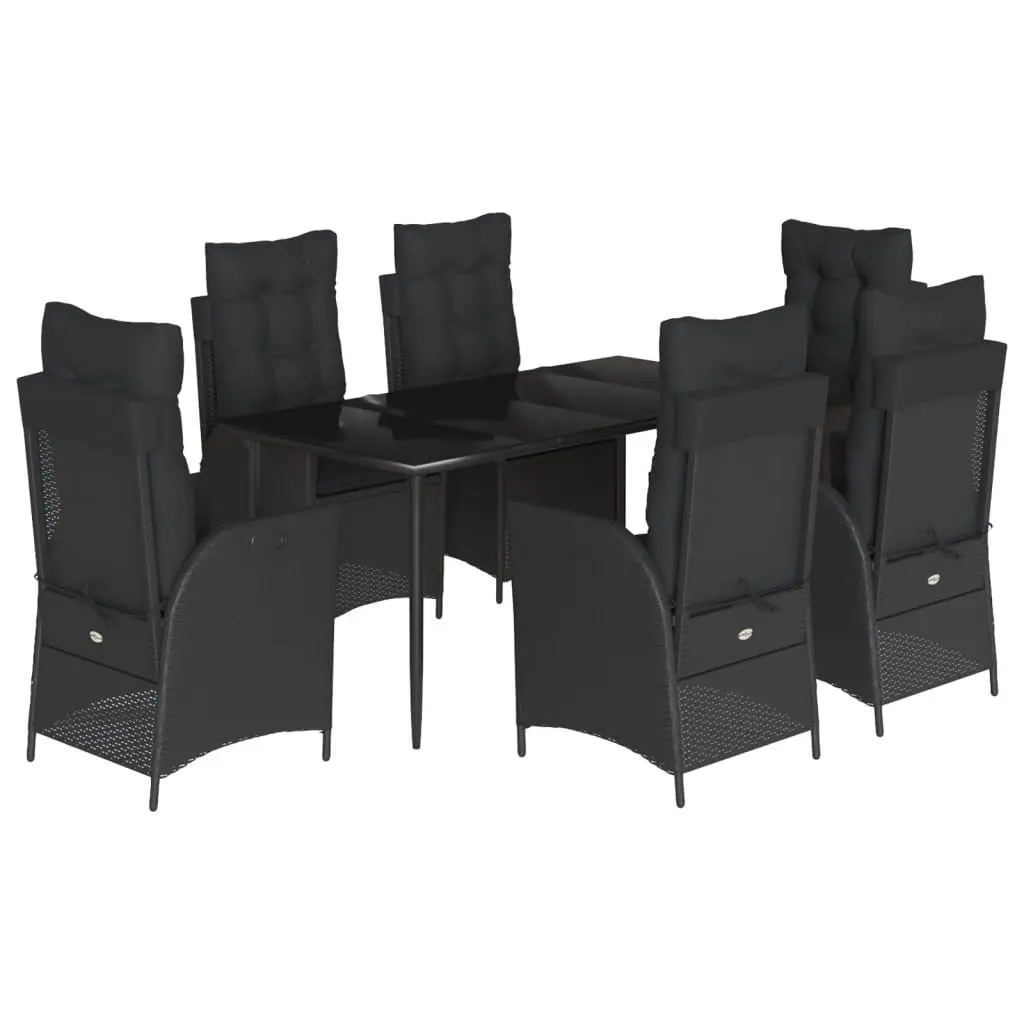 7 Piece Black Rattan Outdoor Dining Set with Cushions for Garden and Patio