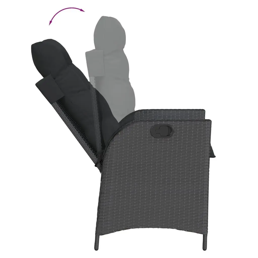 7 Piece Black Rattan Outdoor Dining Set with Cushions for Garden and Patio