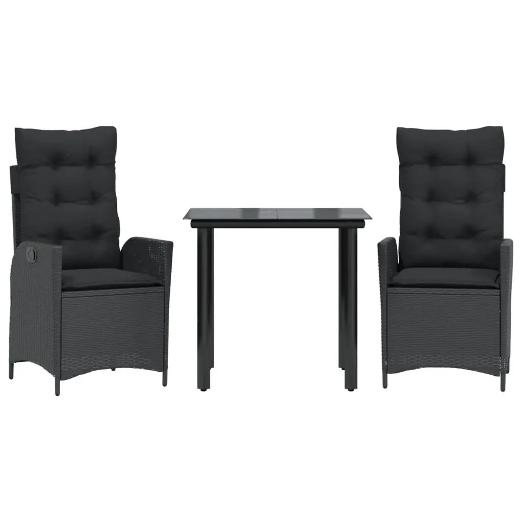 3 Piece Outdoor Dining Set Garden Furniture Black Poly Rattan Table Chairs