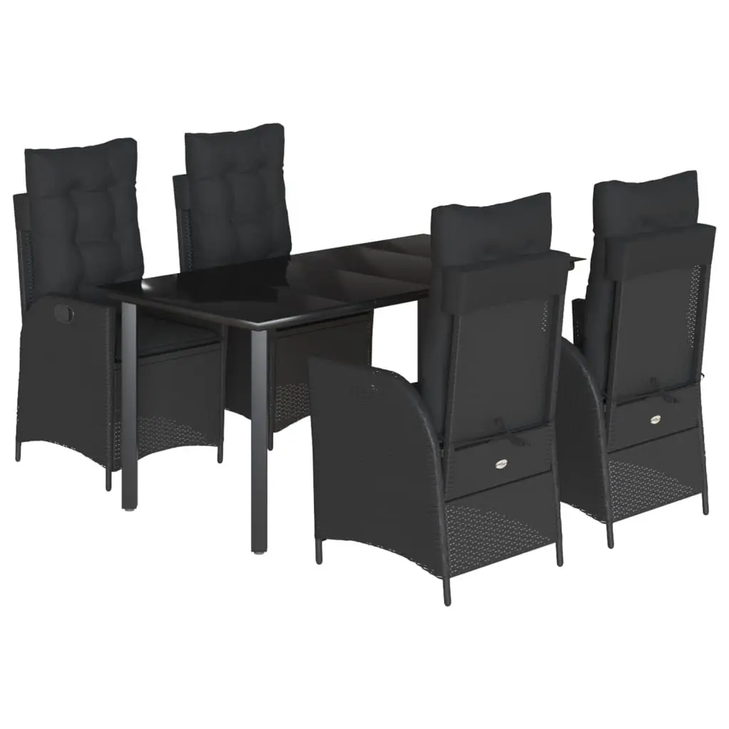 5 Piece Outdoor Dining Set Black Poly Rattan Garden Furniture with Cushions