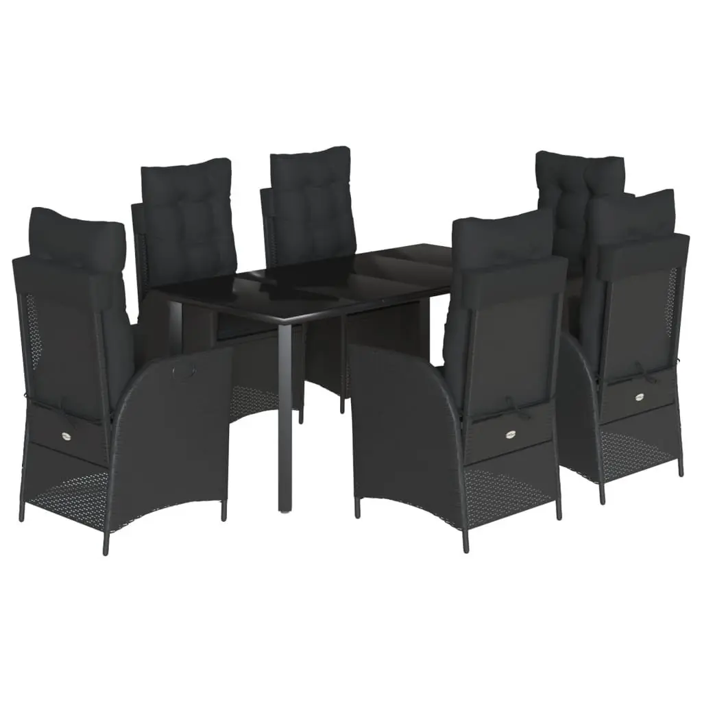 7 Piece Outdoor Dining Set Garden Patio Furniture Cushions Black Poly