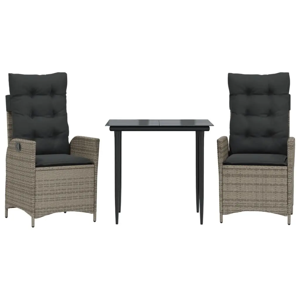 Garden Dining Set Outdoor Furniture 3 Piece Grey Poly Rattan with Cushions