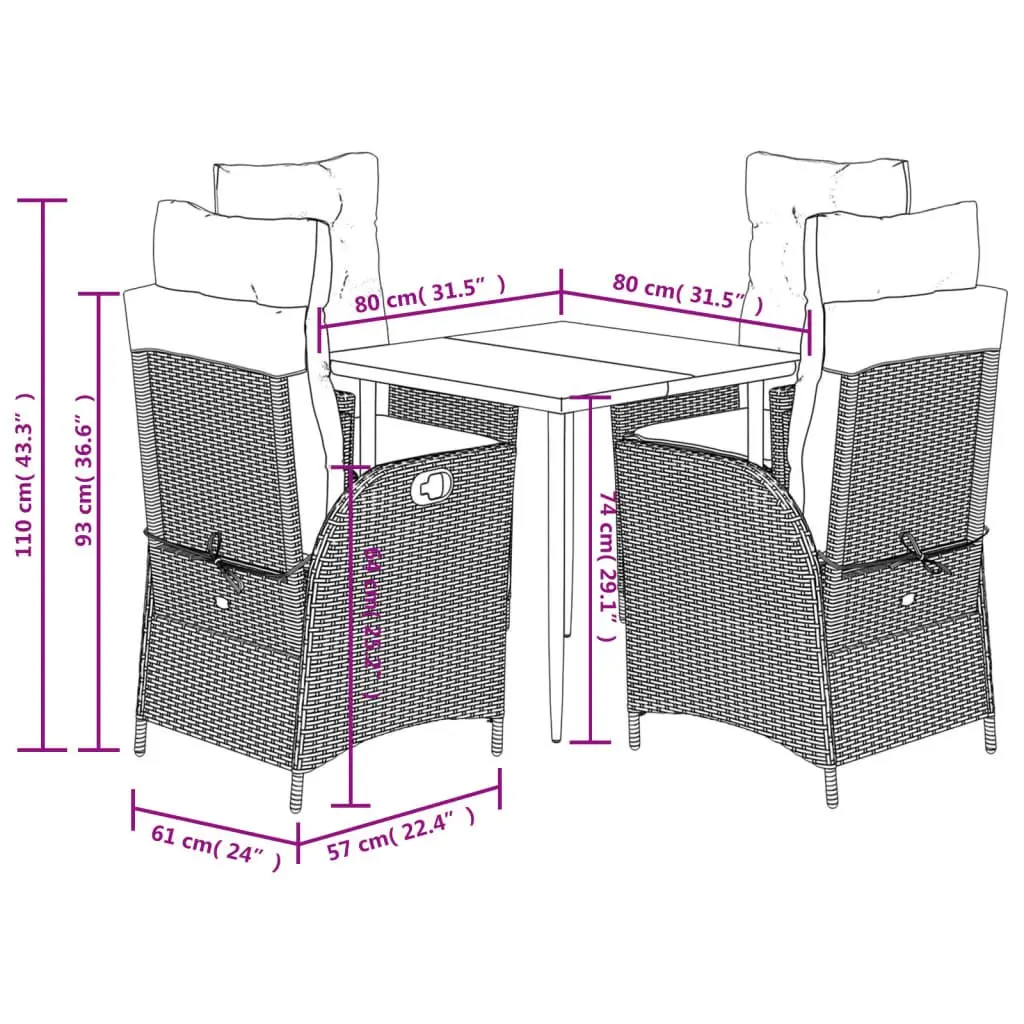 5 Piece Garden Dining Set Outdoor Patio Furniture Grey
