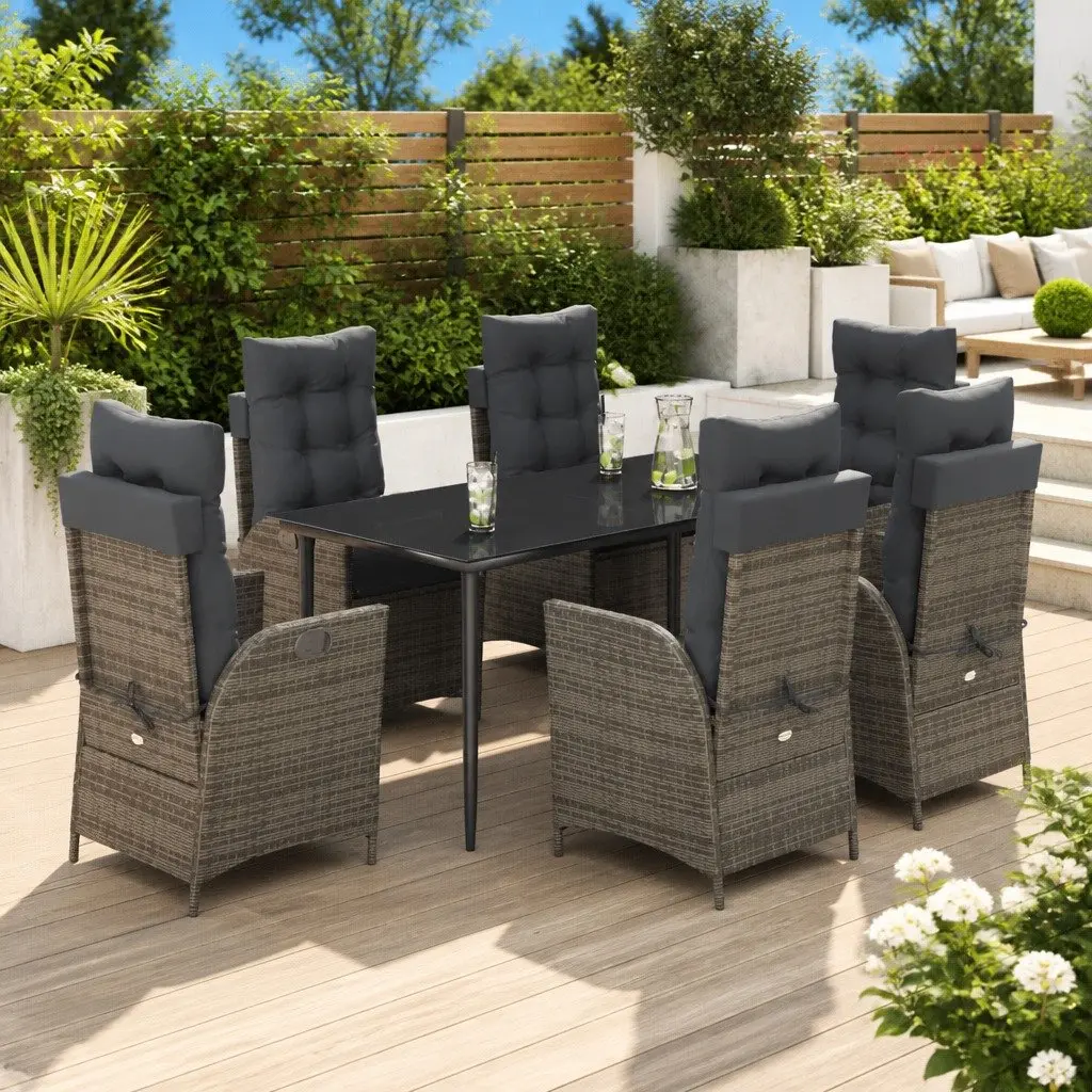 7-Piece Outdoor Dining Set with Grey Poly Rattan Frame