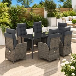 7-Piece Outdoor Dining Set with Grey Poly Rattan Frame