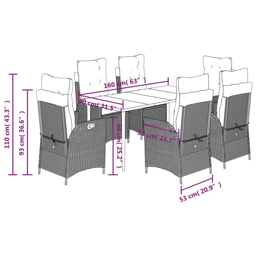 Garden Dining Set 7 Piece Outdoor Furniture Grey Poly Rattan Table Chairs