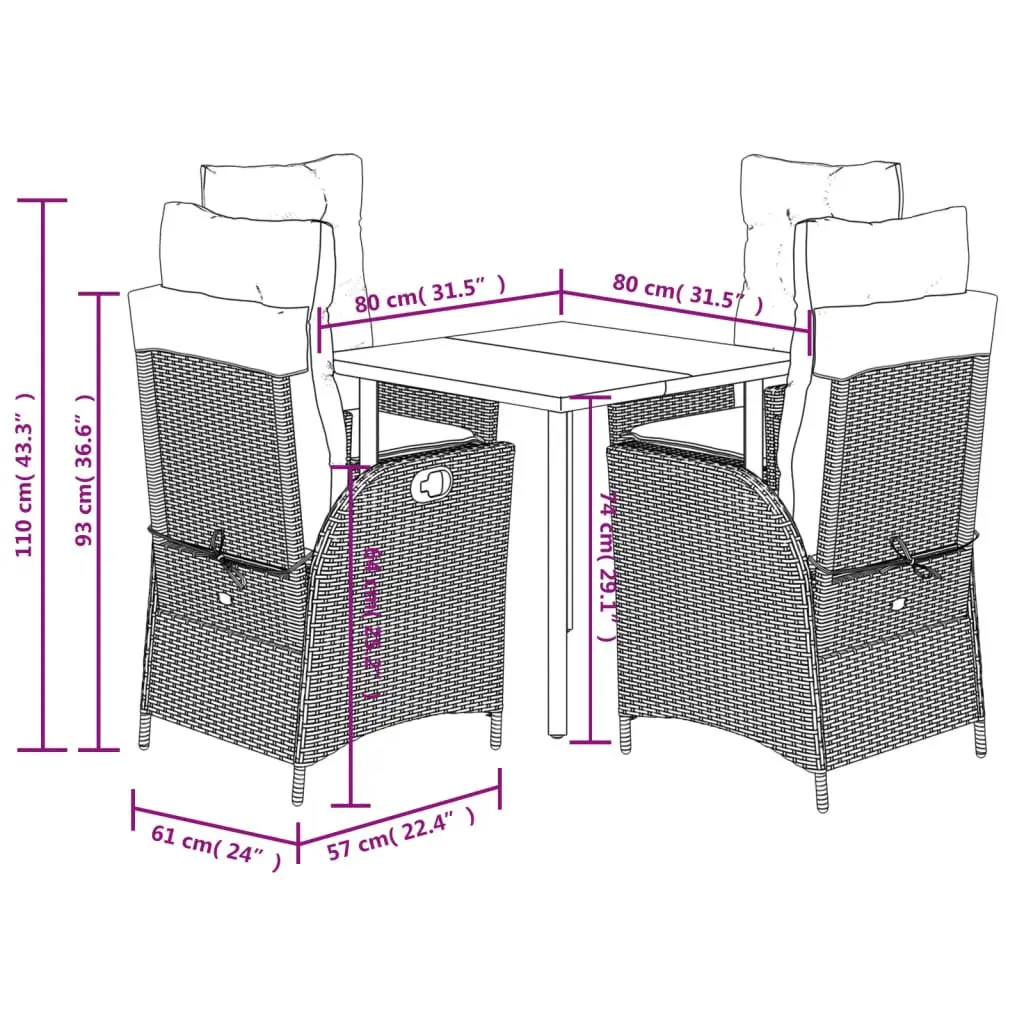 Garden Dining Set 5 Piece Outdoor Furniture with Cushions Grey Poly Rattan Patio