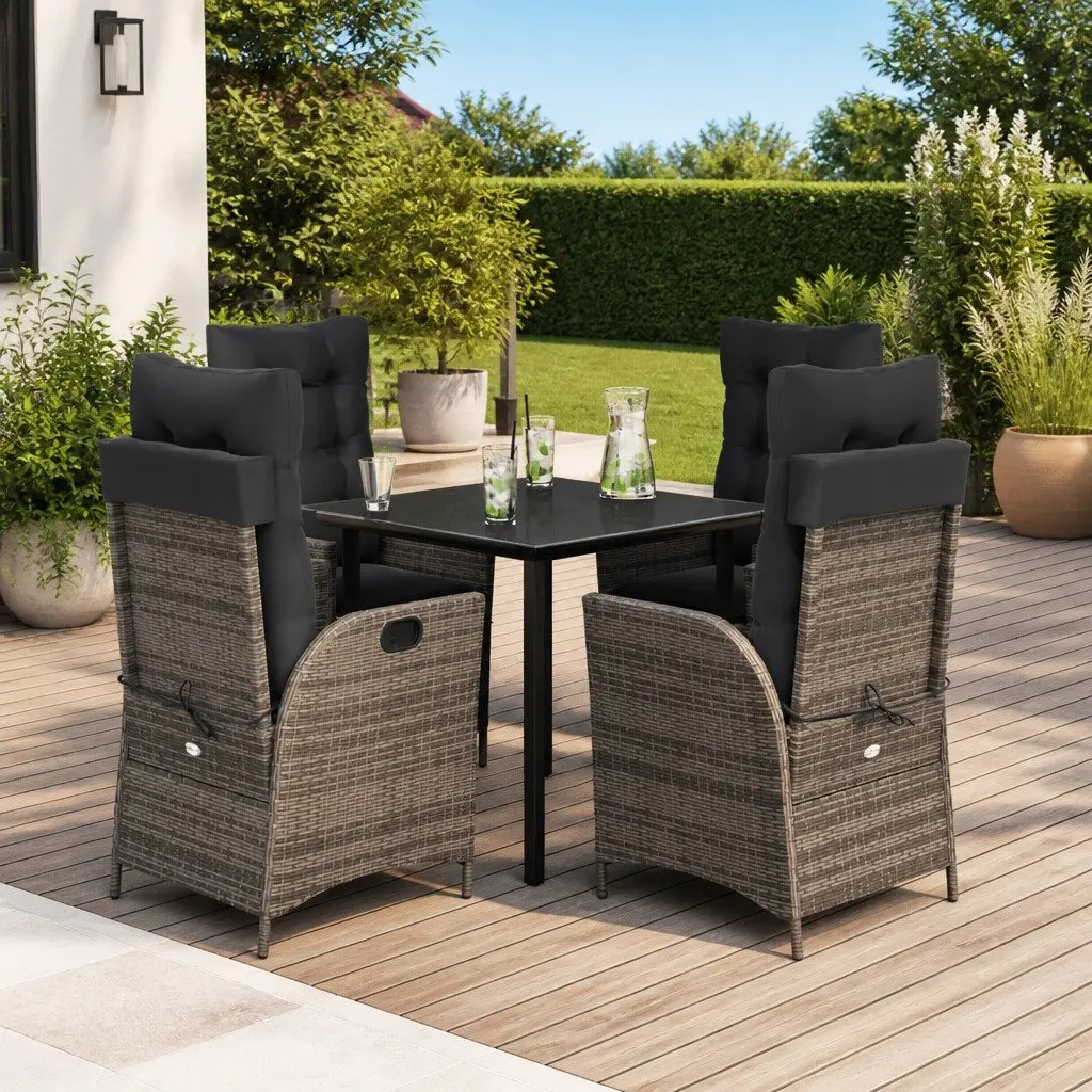 Garden Dining Set Outdoor Furniture 5 Piece Grey Poly Rattan Table Chairs