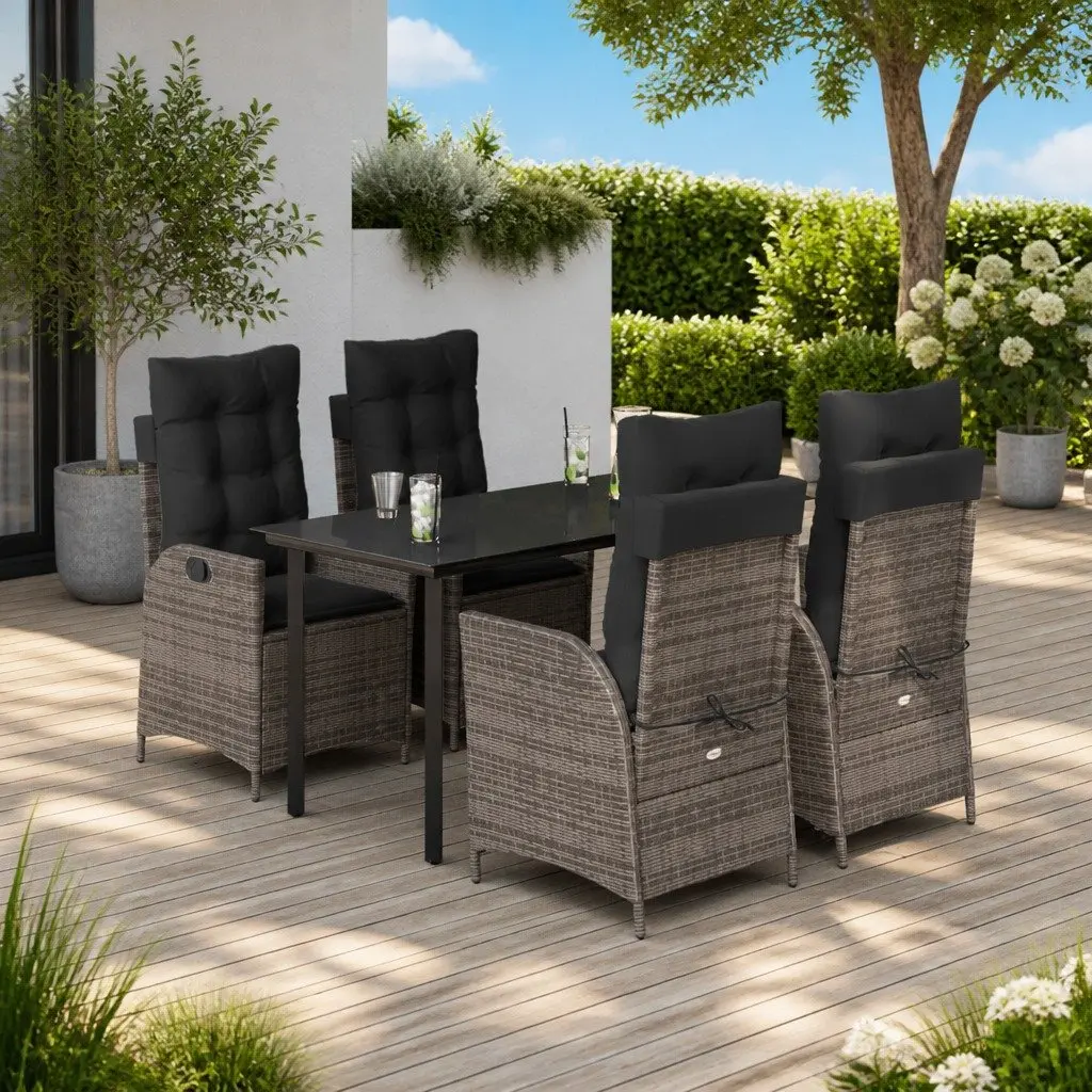 Garden Dining Set 5 Piece Outdoor Furniture Grey Poly Rattan Table Chairs
