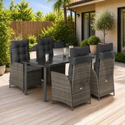 Garden Dining Set 5 Pieces Grey Rattan with Cushions