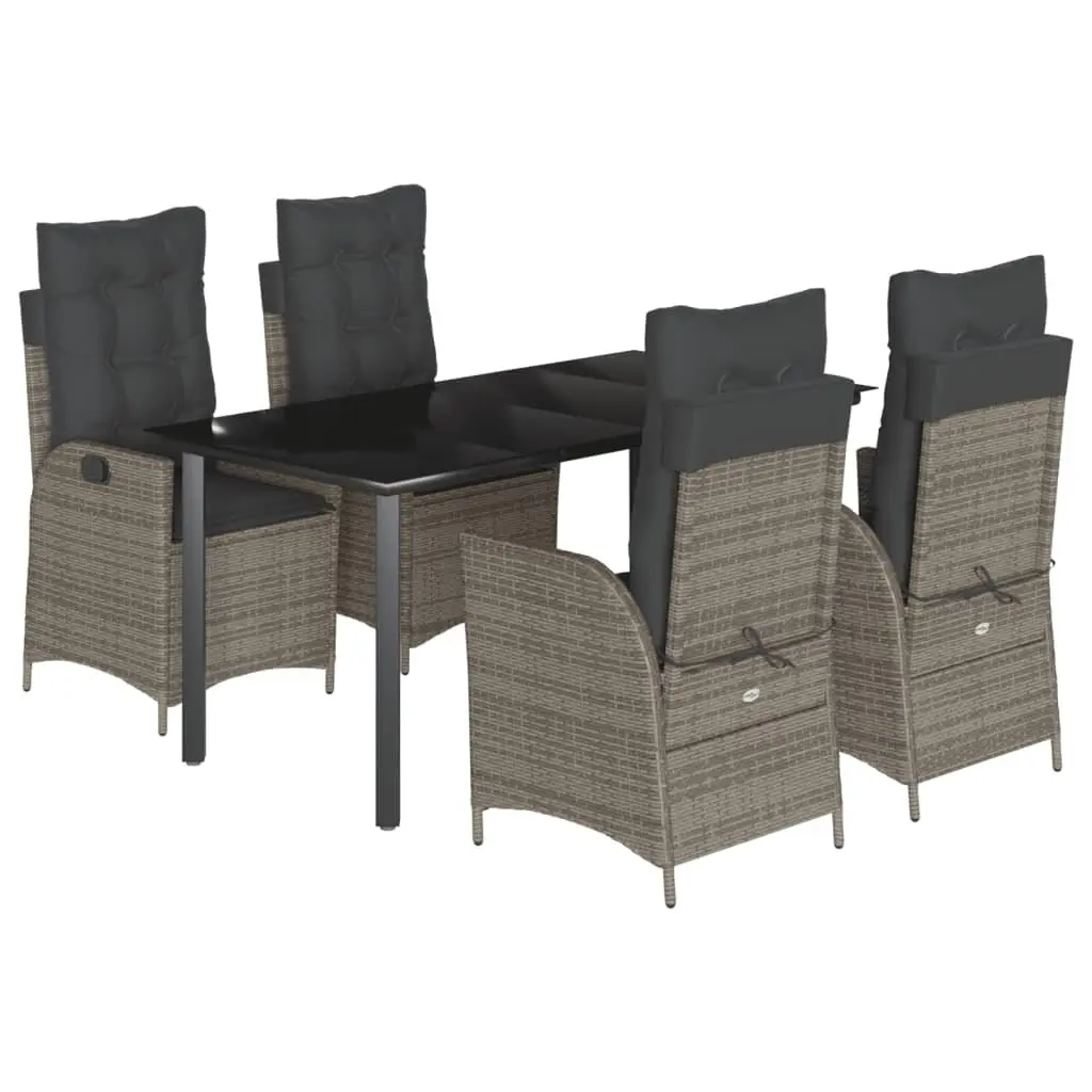 Garden Dining Set 5 Piece Outdoor Furniture Grey Poly Rattan with Cushions Patio