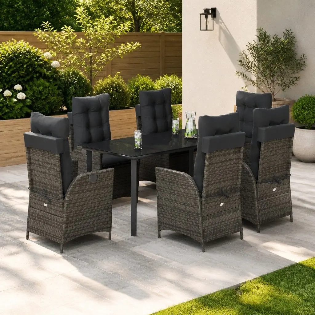 7 Piece Garden Dining Set Grey Poly Rattan Outdoor Furniture Patio