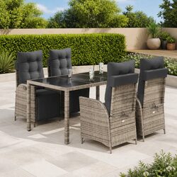 5 Piece Patio Furniture Set - PE Rattan and Glass Table