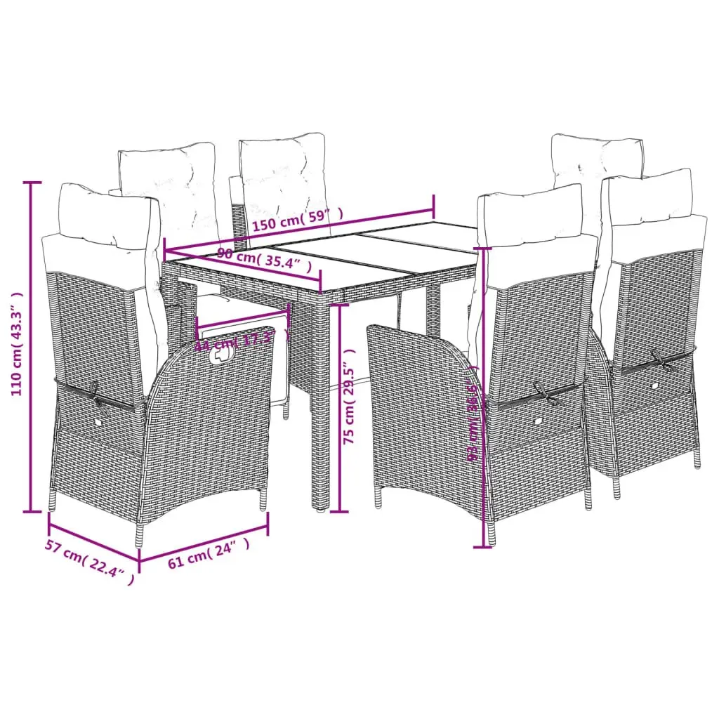 7 Piece Garden Dining Set Outdoor Furniture Grey Poly Rattan Chair Table